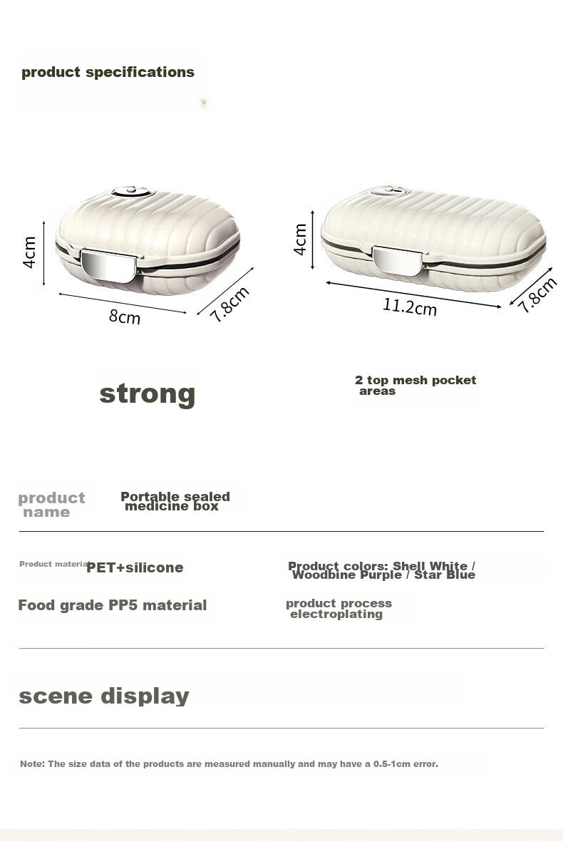 Baicaoyuan Portable Pill Organizer, Weekly Dosing Box, Seven-Day Travel Pill Dispenser, Personal Medicine Container, Sealed Moisture-Proof Large Capacity 18
