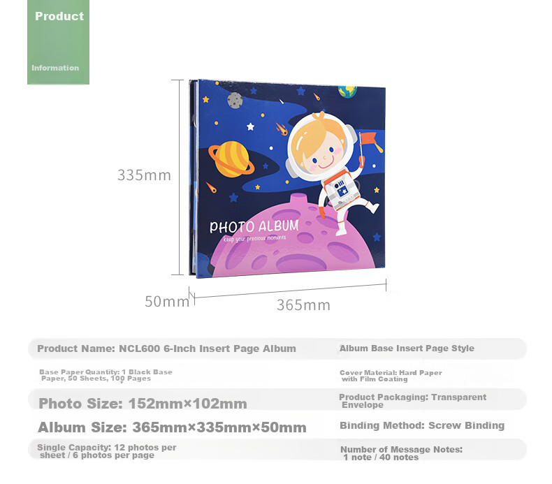 Nakabayashi Zonglin NCL Photo Album, 6-Inch, 600 Pages, Memorial Album with Insert Pages, NHFP-766629, Full of Love, 600 Pages 17