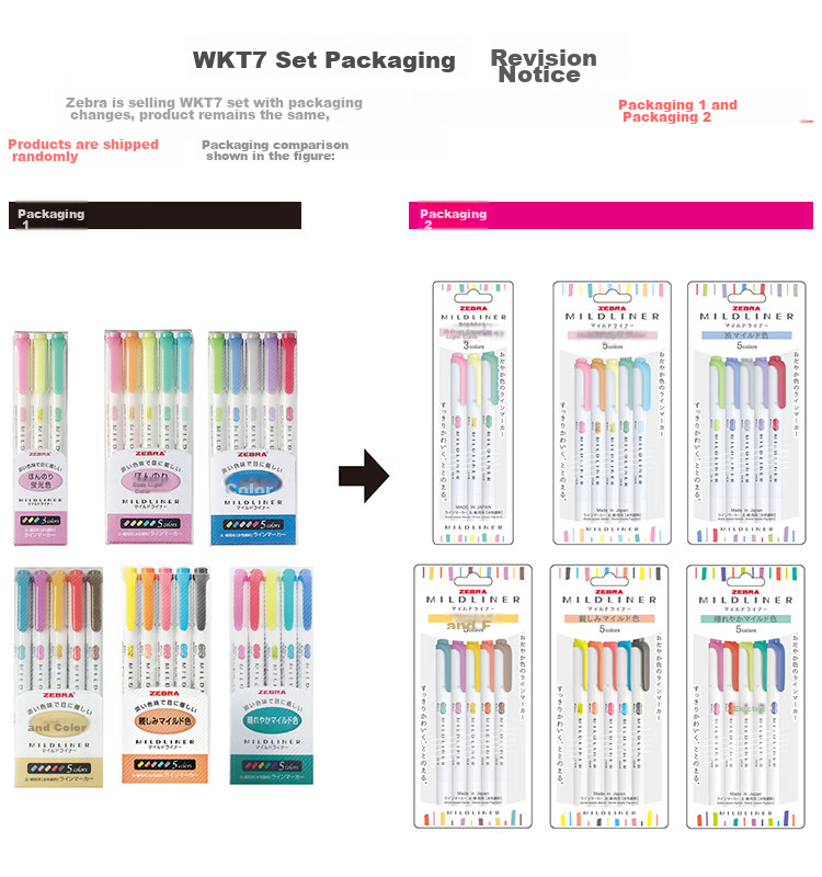 ZEBRA Highlighters WKT7 5-Color Set, Yinhe Series, Dual-Tip Highlighters, Student Marking Pens, WKT7-N 22