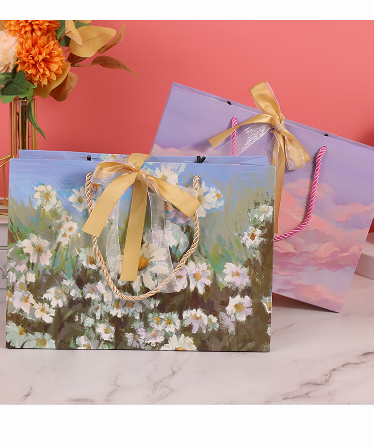 TaTanice Gift Bags, Set of 4, Handbags for Holidays And Birthdays, Confession Gift Bags, Birthday Oil Painting Style Gift Bags 8