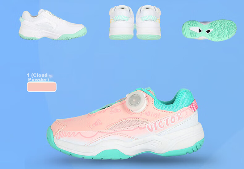 VICTOR Badminton Shoes for Children, Breathable Rotary Knob Kids' Badminton Shoes A170IIJR Bright White Size 34 12