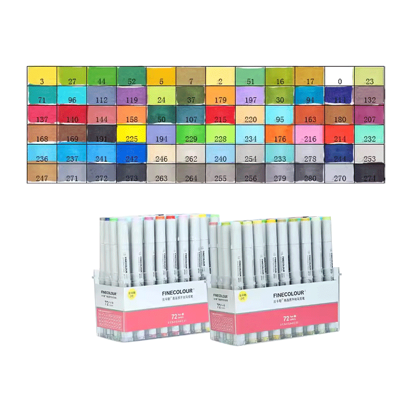 FINECOLOUR Markers, Student Second Generation Markers, 72 Colors, Transparent Pen Case, Art Sketching Watercolor Pens