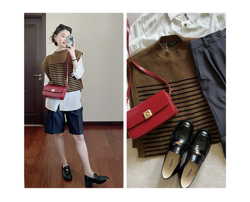 73Hours Celebrity-Inspired Women's Shoes, Wind Dile Zhang New Style Coin Loafers, Chunky Heel Leather Shoes, Fashionable Casual Women's Footwear 9