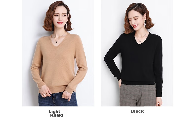 Hengyuanxiang 100% Pure Wool Sweater for Women, V-Neck Loose Base Layer, Autumn And Winter Warm Fashion Knit Sweater, Women's Top 7