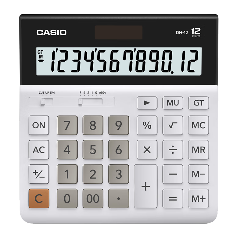 Casio Ultra-Wide Calculator DH-12 White Silent Model, 12-Digit Display, Dual Power Supply, Desktop Office Use