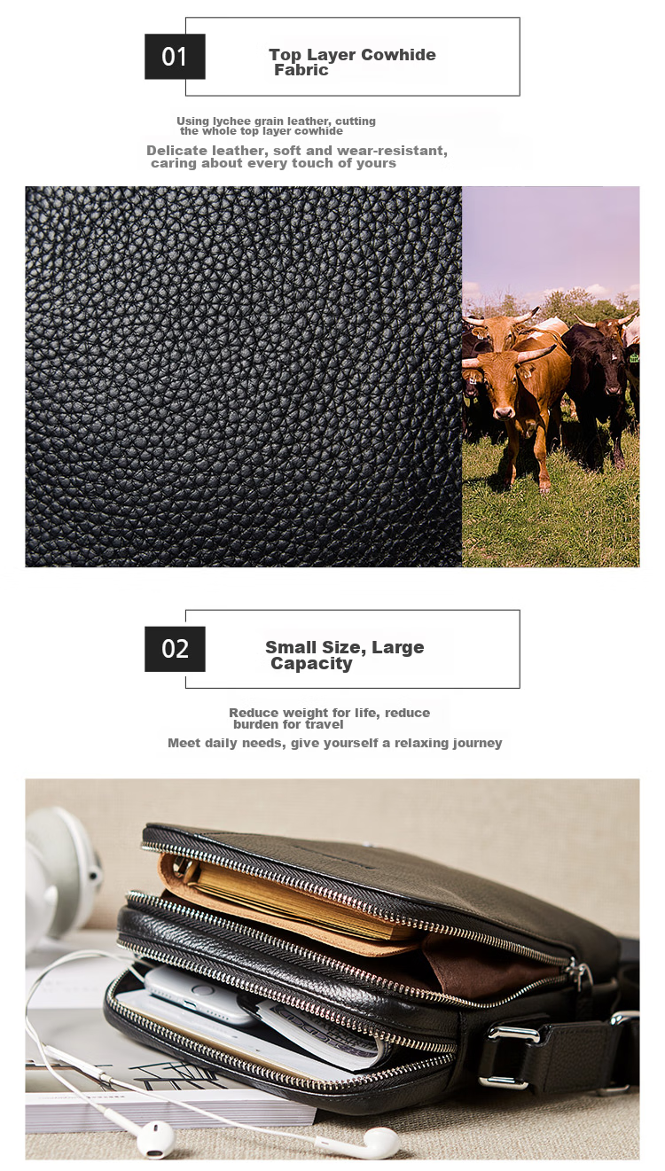 BOSTANTEN Shoulder Crossbody Bag for Men, Business Small Square Bag, Top-Grain Leather Vertical Trendy Mini Backpack Messenger Bag 3
