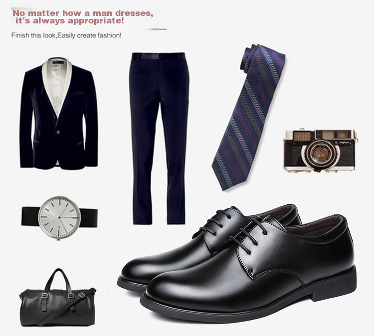 BEIOUTU Men's Lace-Up Formal Business Shoes, British Style Comfortable Work Commute Leather Shoes for Men, Size 178 Black, Size 39 4