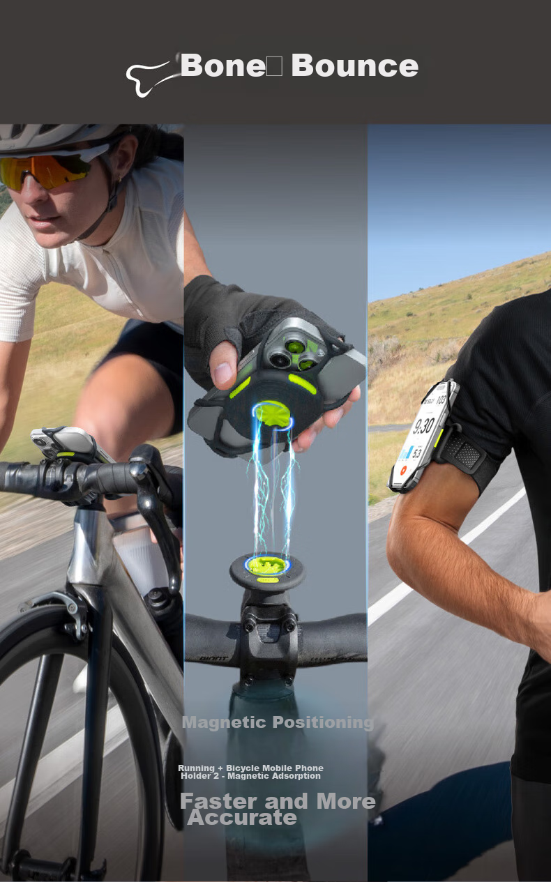 Bone Road Bike Phone Mount, Magnetic Quick-Release, Cycling Navigation Bracket, Silicone Shock-Absorbing, Compatible with Garmin GPS Watches 1