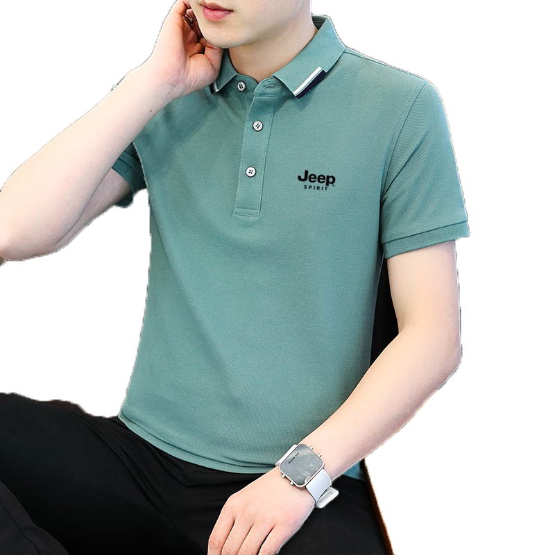 JEEP SPIRIT Men's Short Sleeve T-Shirt Summer Polo Shirt Casual Versatile Top Blue Green 3XL