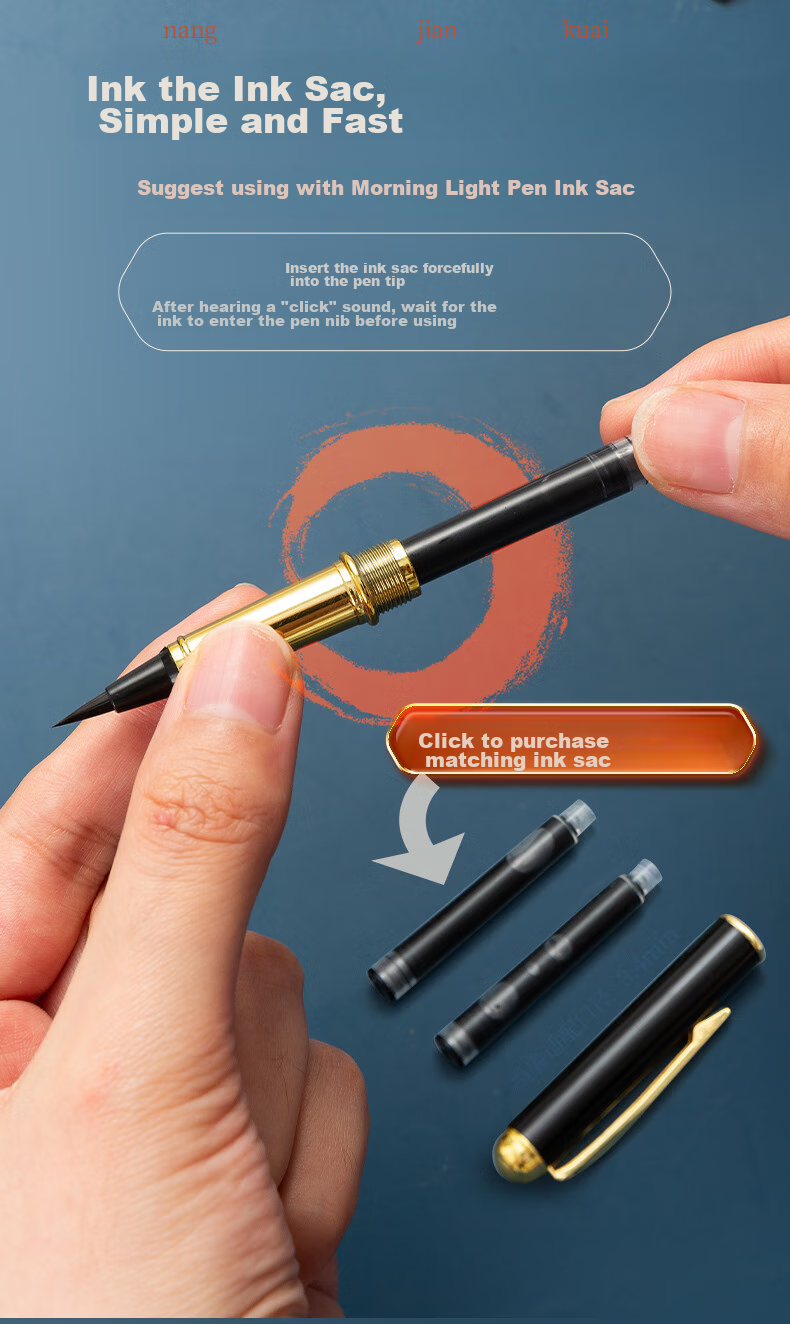 M&G Fountain Pen-Style Brush Pen, Soft Brush Calligraphy Practice Pen with Refillable Ink And Replaceable Cartridge, Beginner Student Writing Practice Gift with Ink Reservoir, Birthday Present AWBY9005 3