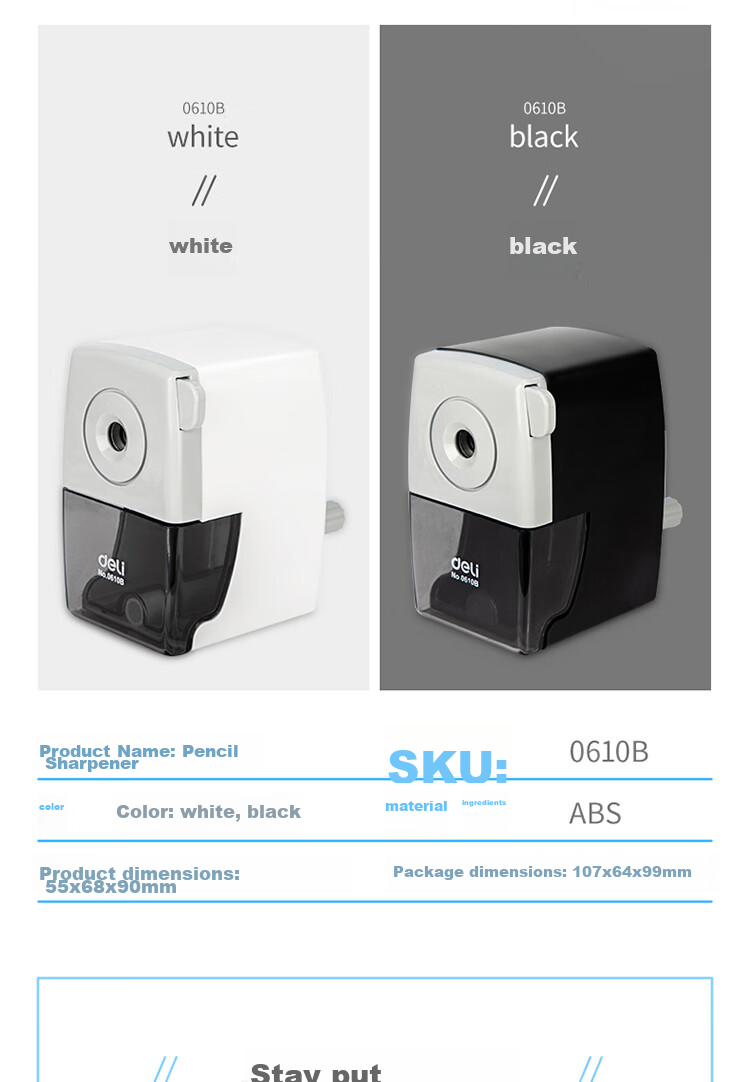 Deli Classic Black And White Student Hand-Crank Pencil Sharpener / Pencil Sharpener / Rotary Pencil Sharpener, Student Exam Stationery, Children's Birthday Gift for Boys And Girls 4
