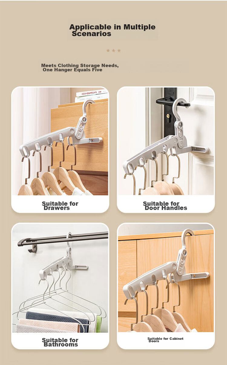 Suncojia Five-Hole Folding Clothes Hanger, Portable for Travel, Dormitory Use, Hotel Stays, Business Trips, Indoor Drying, Hook Organizer 3