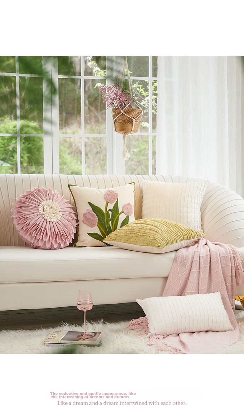 AVIVI Sofa Cushion, Bed Pillow, Car Lumbar Support, Office Backrest Cover with Pillow Core, 45*45 Tulip Patter 6
