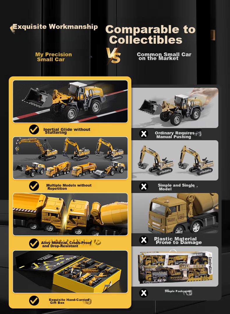 Kakabeier 7-Pack Storage Buckets Children's Toy Alloy Engineering Vehicles Excavator Crane for Boys Ages 3-6 Children's Day Gift 5