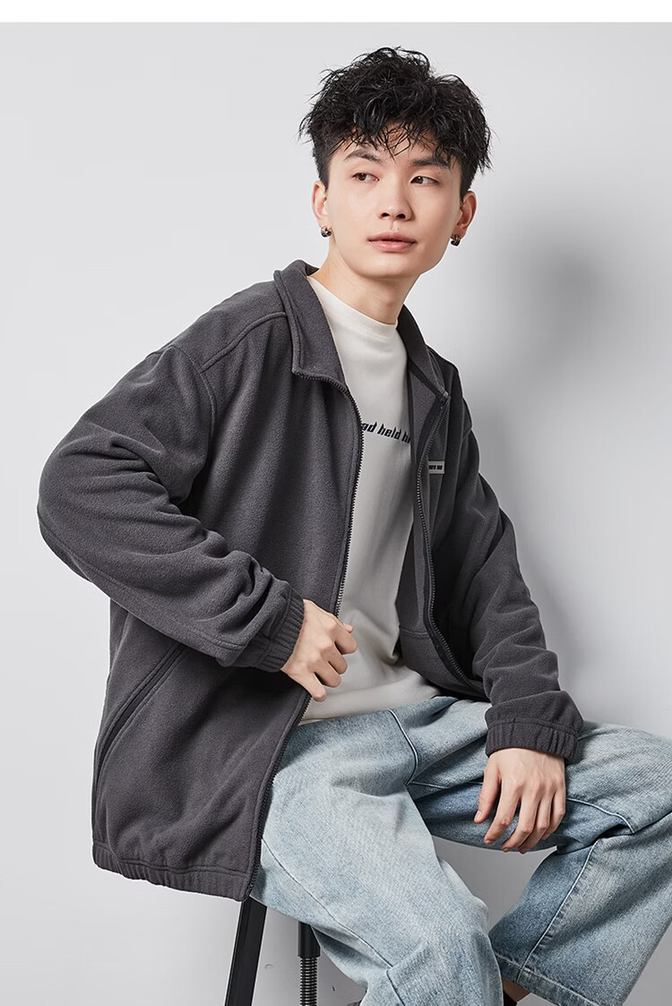 TonLion Men's Sherpa Fleece Jacket, Stand Collar, Loose Casual Jacket, Elegant Gray/second Batch, Size L 7
