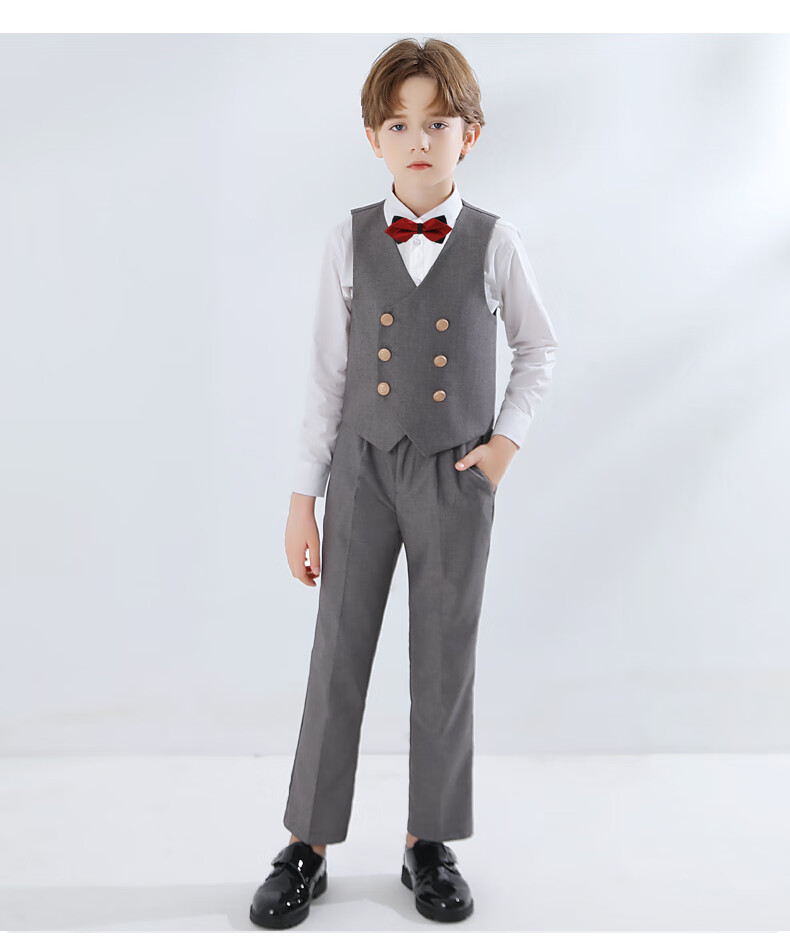 Yinuofang Children's Suit Vest Set Boys' Performance Outfit Gray Formal Wear High-End Gray: Vest Set 170CM 15