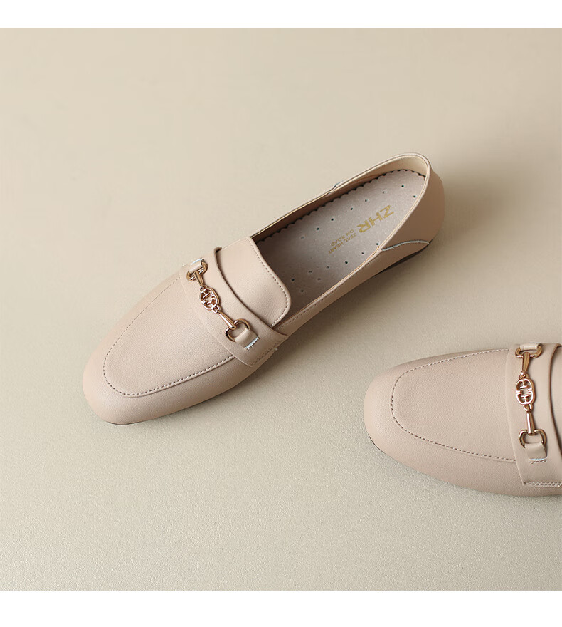 ZHR Zese Loafers Women Casual Breathable Soft Sole Slip-On Fashion Square Toe Shoes AH311 Beige 39 19