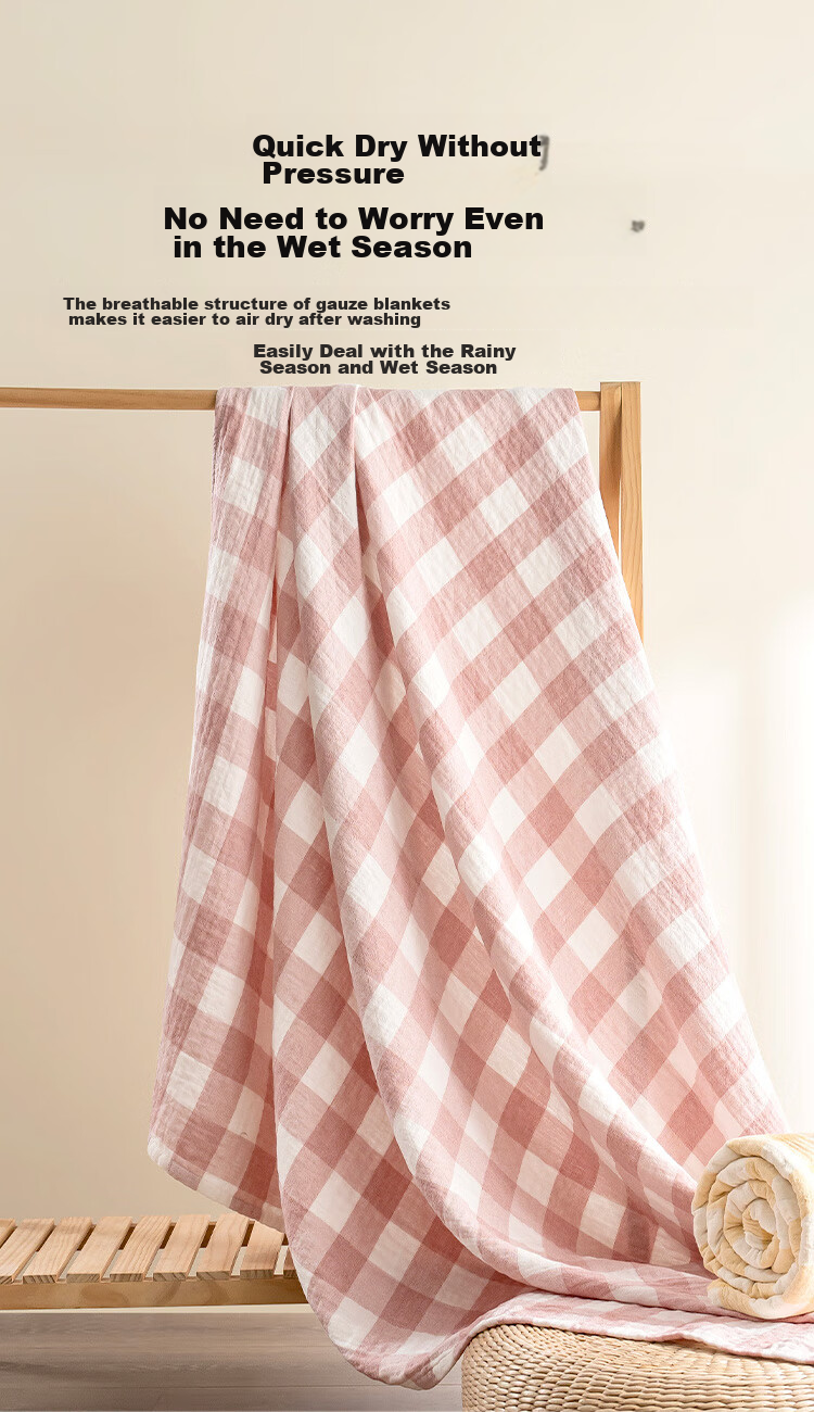 JD Original Pure Cotton Gauze Blanket, 100% Cotton Air Conditioning Quilt Towel Blanket, Class A Woolen Blanket Summer Cool Quilt, Pink 1.5x2m 16