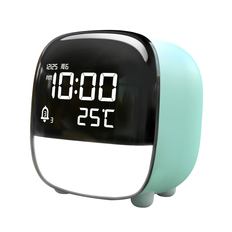 Deli Multifunctional LCD Cute Pet Smart Alarm Clock, 1200mAh, Student Night Light Bedside Clock, Children's Bedroom Time Management Back-To Green 8852 New Year Gift