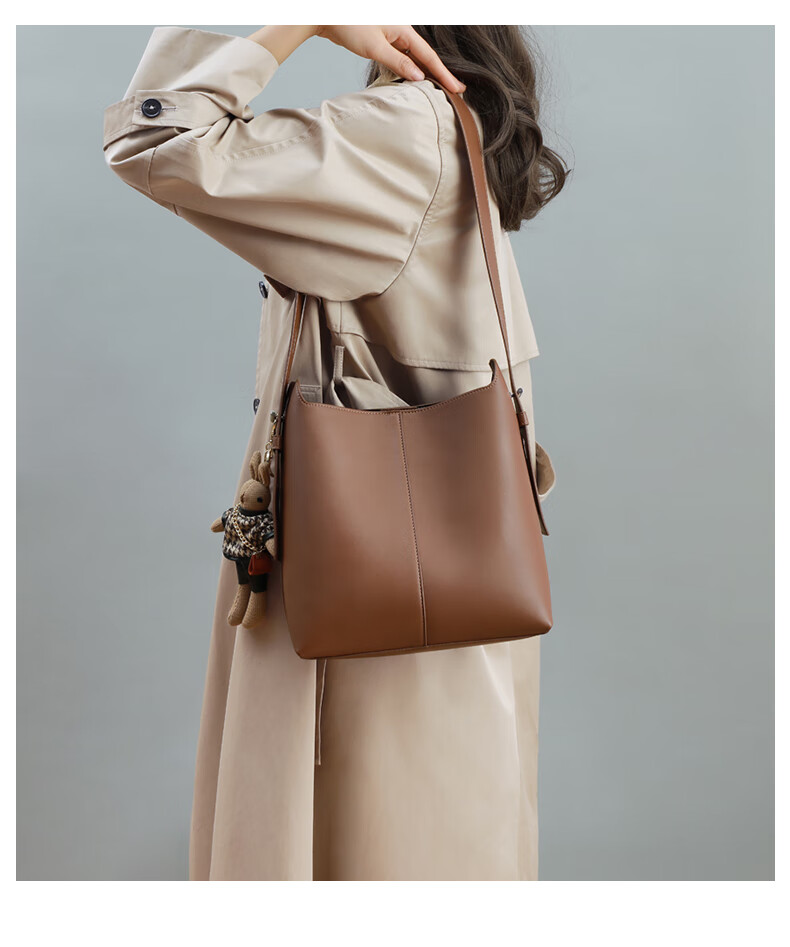 Viney Leather Handbag, Large Capacity Bucket Bag for Women, Light Luxury Shoulder Crossbody Bag, Practical Birthday And Mother's Day Gift for Mom 1
