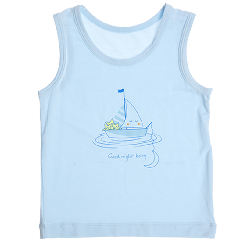 Aimer Kids Boys' Underwear Vest, 2-Pack Modal Undershirt Vest, Star Ship Pattern, White + Blue, Size 90