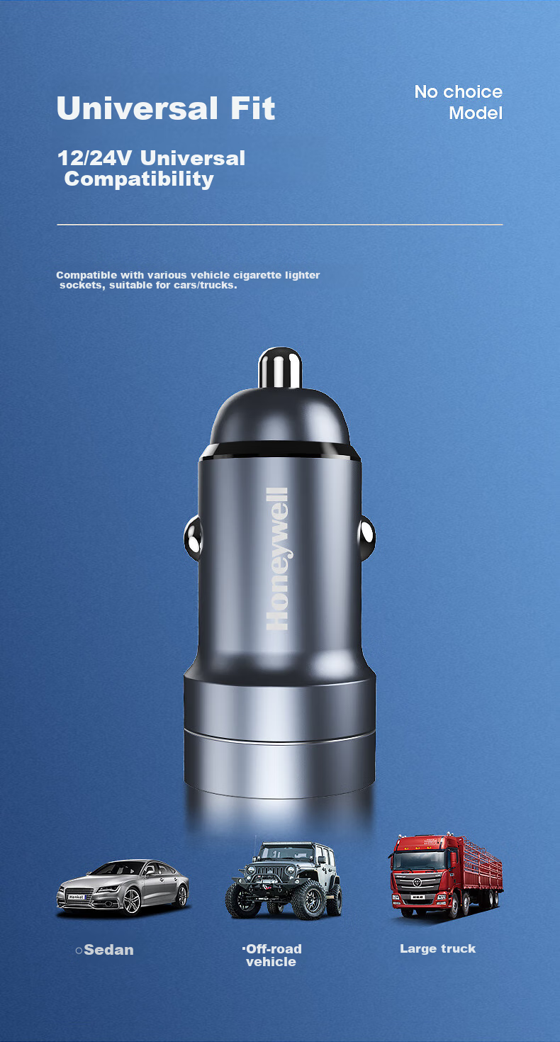 Honeywell Car Charger And Cigarette Lighter Dual-Port USB Fast Charging Adapter, 24W Car Phone Charging Converter 6