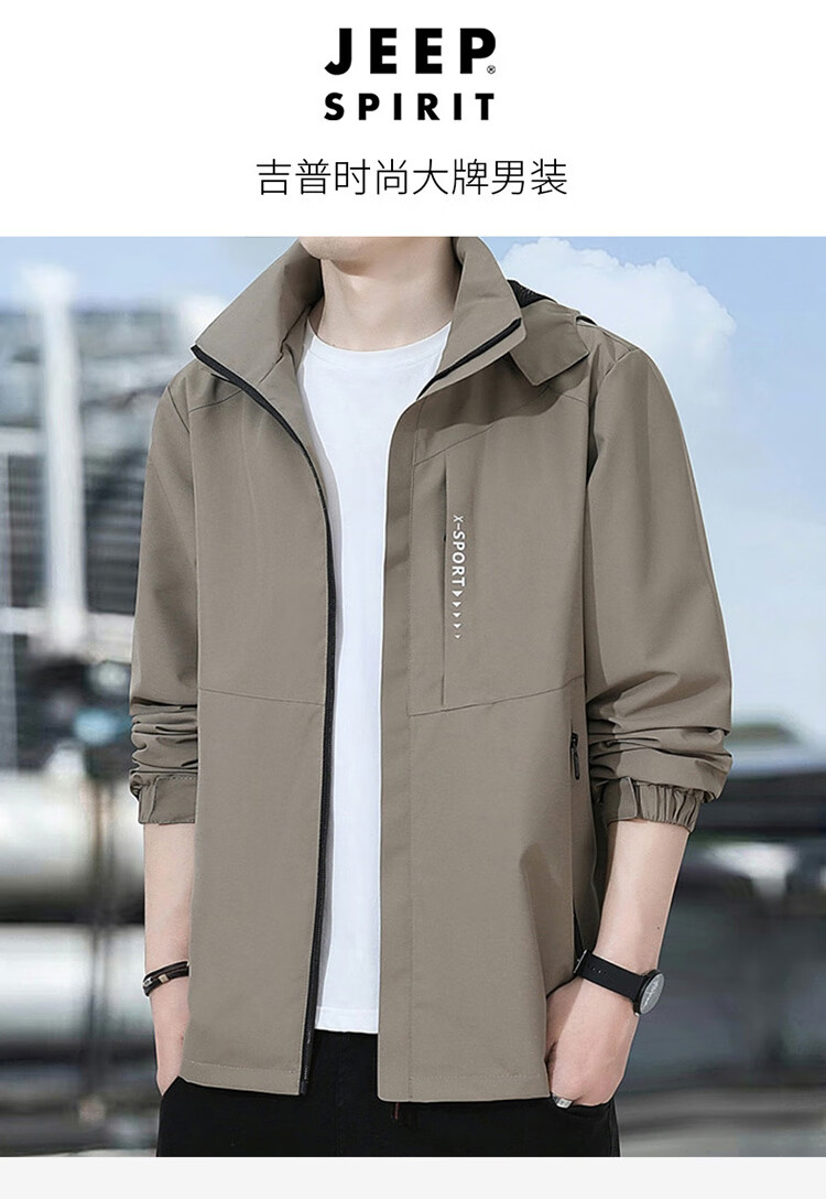 JEEP SPIRIT Men's Hooded Jacket, Autumn Windbreaker, Casual Trendy Workwear Outerwear for Me 1