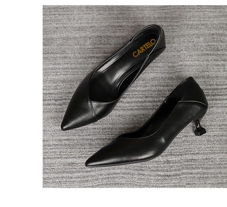 CARTELO Pointed High Heels for Women, Black Commuter Leather Shoes, KCC-357 Black (3cm), Size 38 13