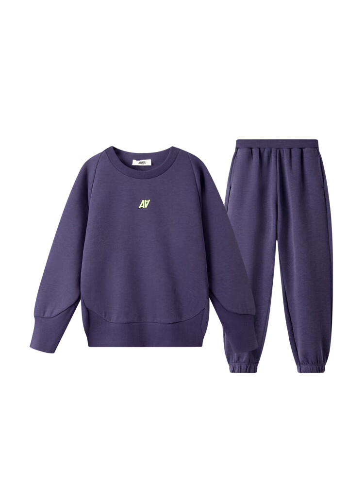 Annil Children's Clothing, Boys And Girls Round Neck Sweatshirt Set, 2024 Autumn New Fashion Warm Style, Athletic Purple, Size 110 3