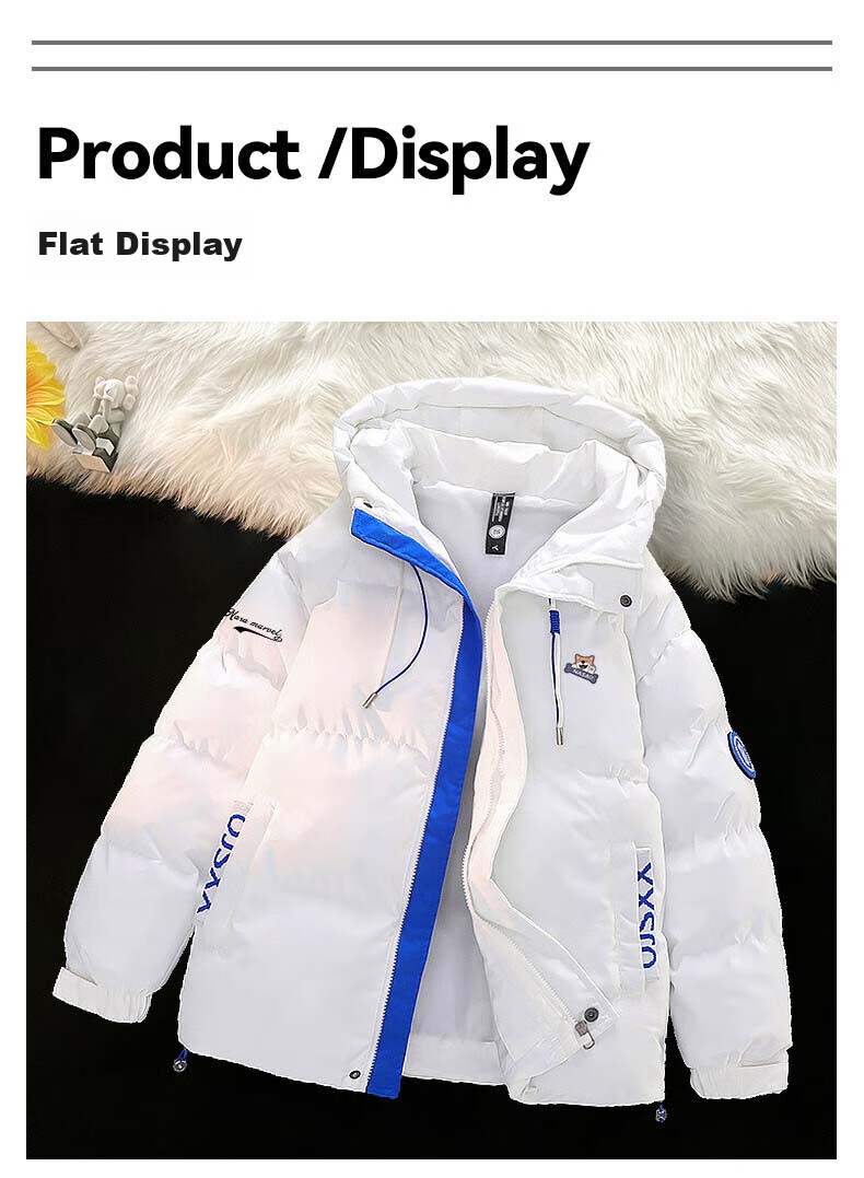 NASA MARVEL Cotton Jacket for Men, Winter Coat, Thickened Trendy Puffer Jacket, Sports Couple Style Cotton Padded Coat, White, 2XL 13