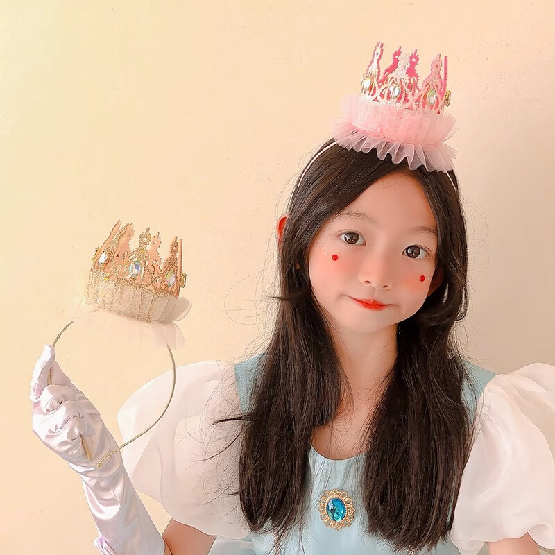 Duomeiyi Birthday Hat, Birthday Scene Decoration, Girl Adult Dress-Up, Children's Birthday Decorations, Props, Pink Crown, Veil