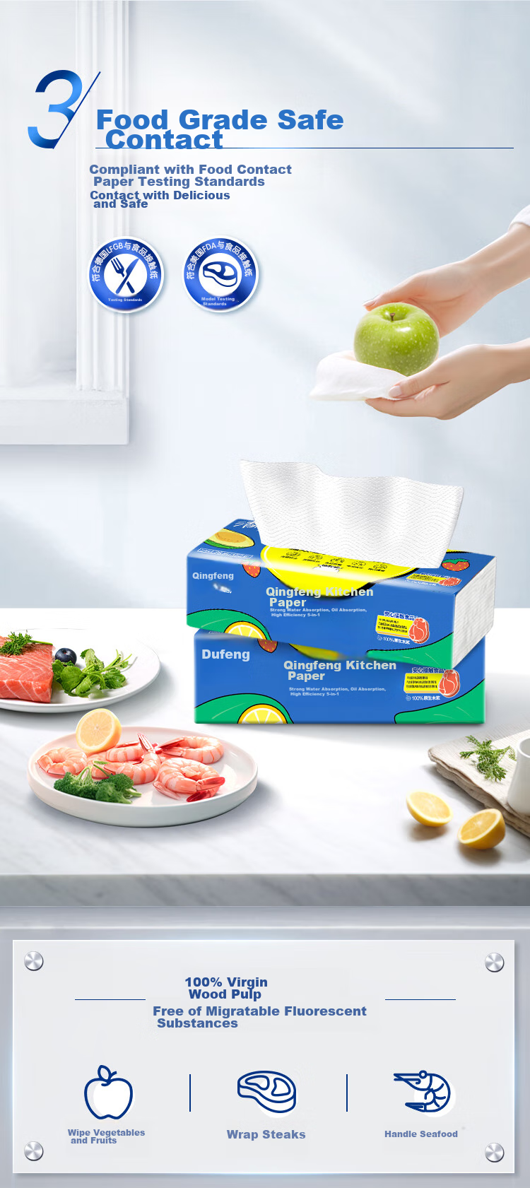 APP Kitchen Paper Towels, 76 Sheets * 9 Packs, Disposable Oil-Absorbing Paper, Food-Grade Contact, Oil And Water Absorbing Kitchen Tissues, Whole Box 6