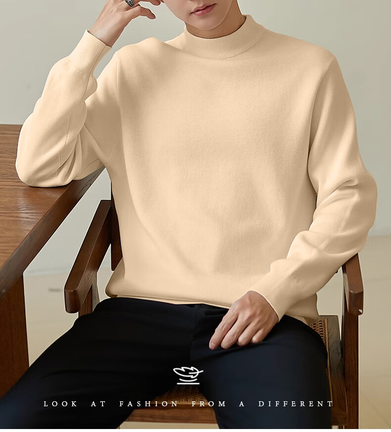 Huili All-Wool Sweater for Men, Autumn And Winter High-End Round Neck Warm Base Layer Knit Pullover, Black, Size L 2