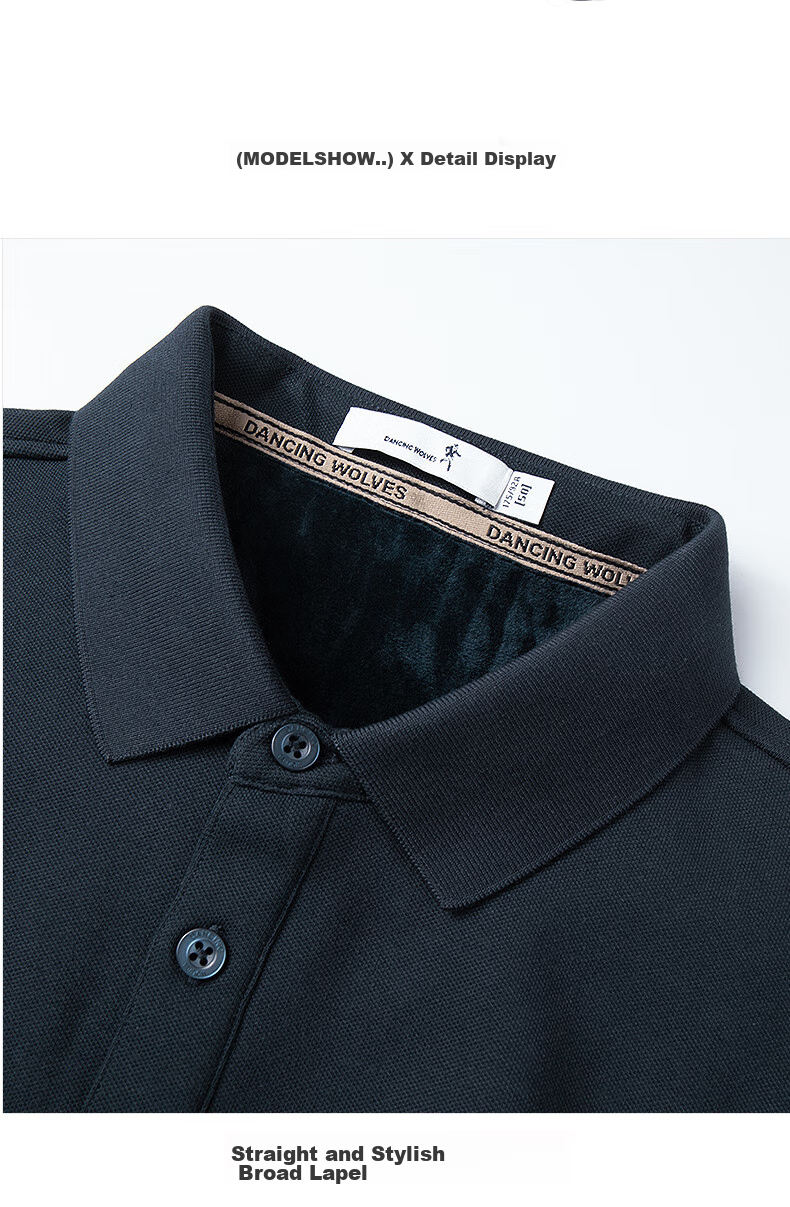 DANCING WOLVES [Fleece-Lined] Autumn And Winter Fashion Business Commute Versatile Men's Long-Sleeve POLO, 001 Black, Size 165 19