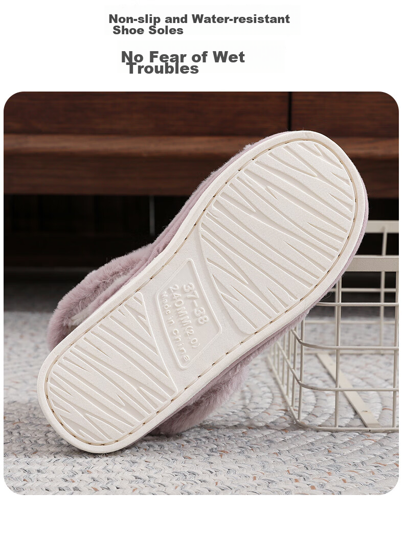 GUOLUOFEI Couple's Cotton Slippers, All-Season Autumn Home Plush Fleece-Lined Warm Soft-Soled Cotton Shoes for Men And Women, Iron Gray, Size 43-44 6
