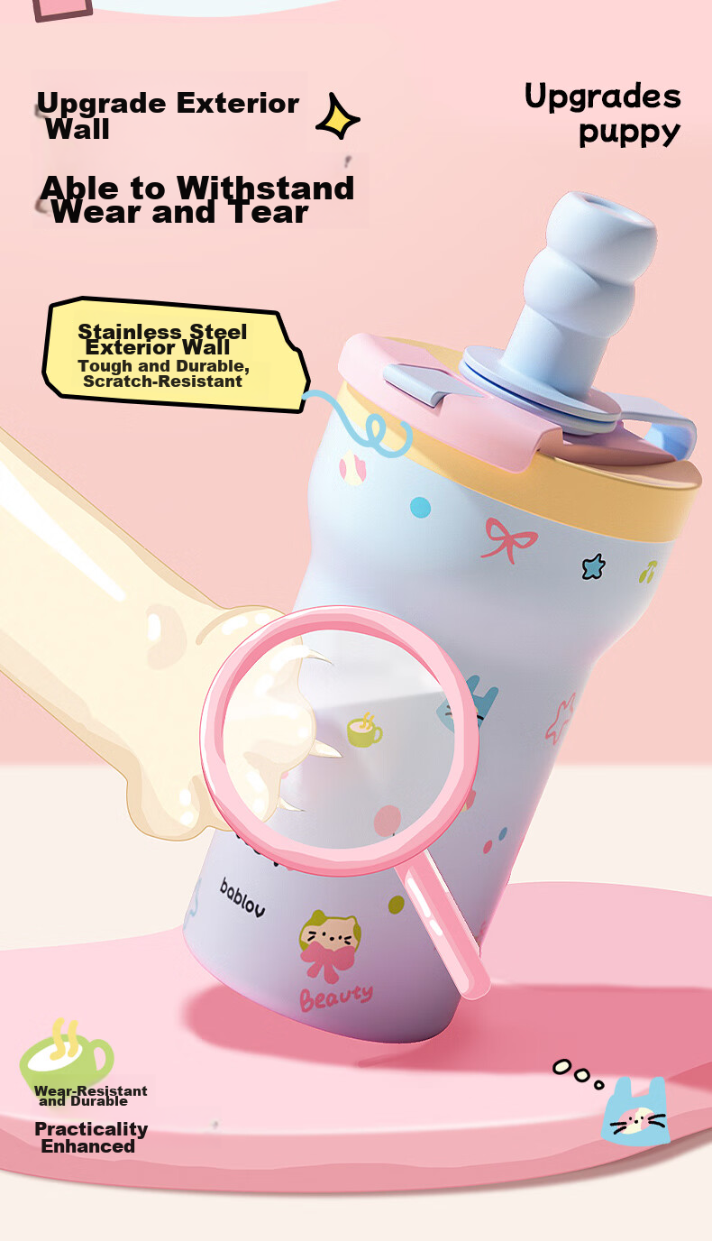 BABLOV Ceramic Insulated Mug for Women with Double Drinking Ports, Portable Straw Water Bottle, Stylish Birthday Gift for Girls 15
