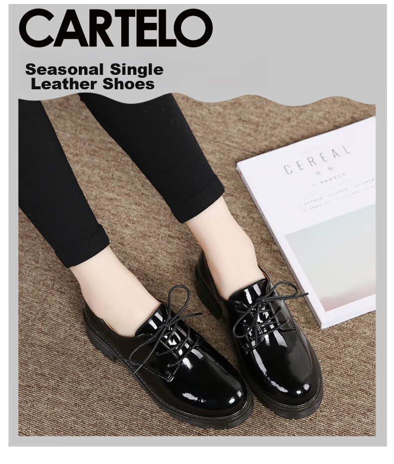 CARTELO Women's Loafers, Black Leather Shoes, KDLNS-2558, Patent Black, Size 37 1