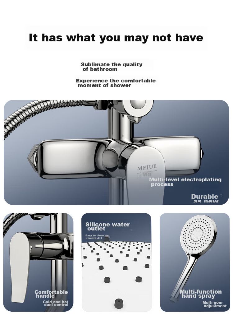 MEJUE Shower Set, High-Pressure Shower Head, Hot And Cold Brass Faucet with Mixing Valve, Bright Silver Z-5119 2