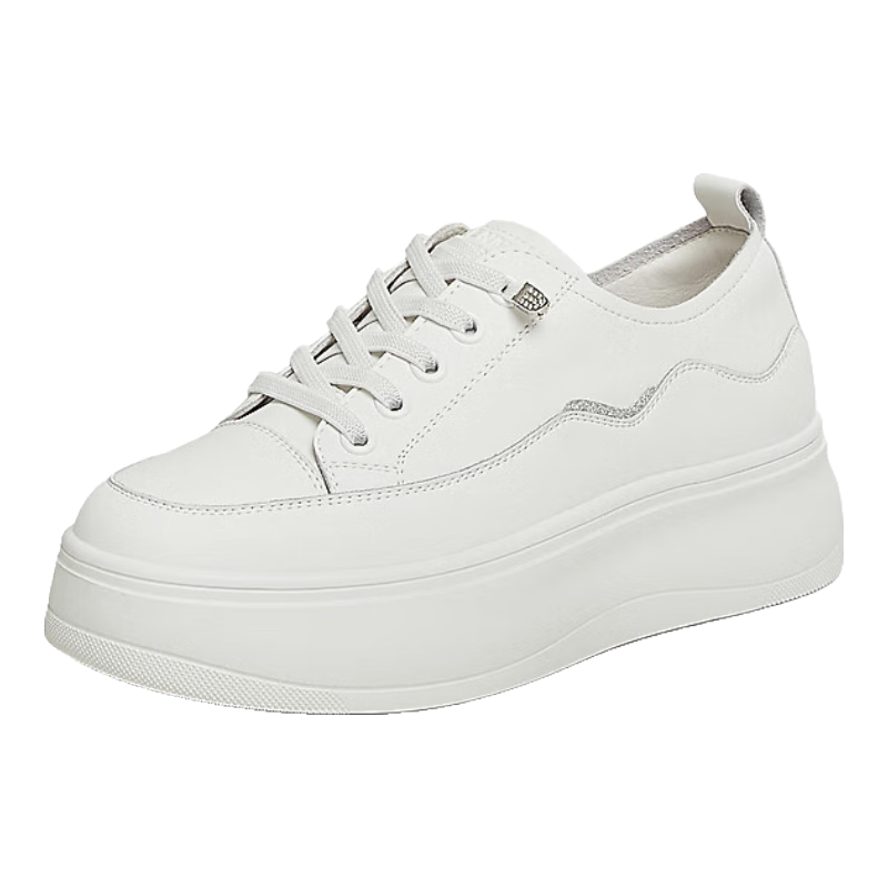 TEENMIX White Sneakers, Same Style As in Department Stores, Women's Lace-Up Thick-Soled Casual Skateboard Shoes, Spring 2025