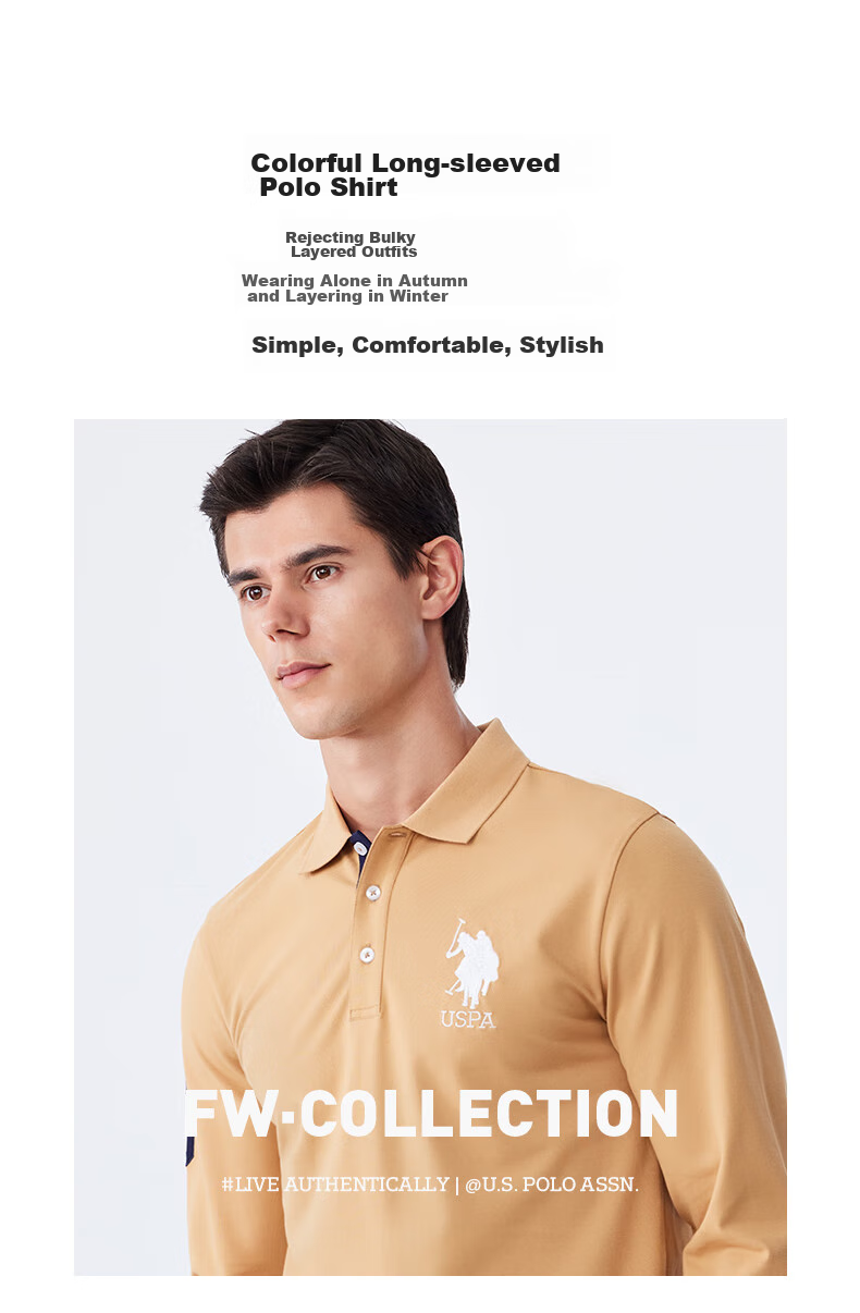 U.S. POLO ASSN. Men's Polo Shirt with Collar, Autumn Business Casual Long-Sleeve T-Shirt, American-Style Loose Top for Men, Navy Blue, Size L 3