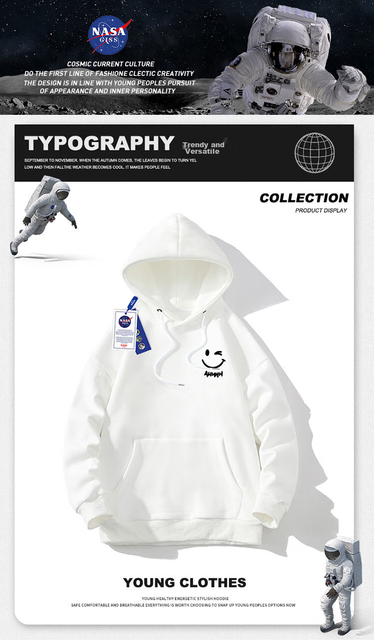 NASA GISS Official Collaboration Hoodie for Men, Autumn Loose-Fit Sweatshirt Pullover Top, Black, 2XL 2