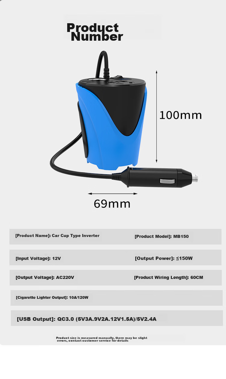 Meind Car Power Inverter, 12V to 220V Charging, Super Fast Charging Plug Socket, Car Cigarette Lighter Converter, 150W 3