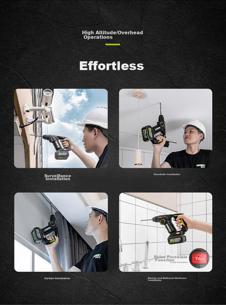 WORX 20V Brushless Lightweight Rotary Hammer Drill WU380S (4.0 Single Battery) Electric Drill, Rechargeable Dual-Use Lithium Battery Concrete Drill 3