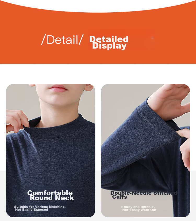 MiiOW Children's Thermal Underwear Set, Autumn And Winter Boys' Undershirt And Pants, Base Layer Pajamas, Loungewear, Light Gray, Size 160 24
