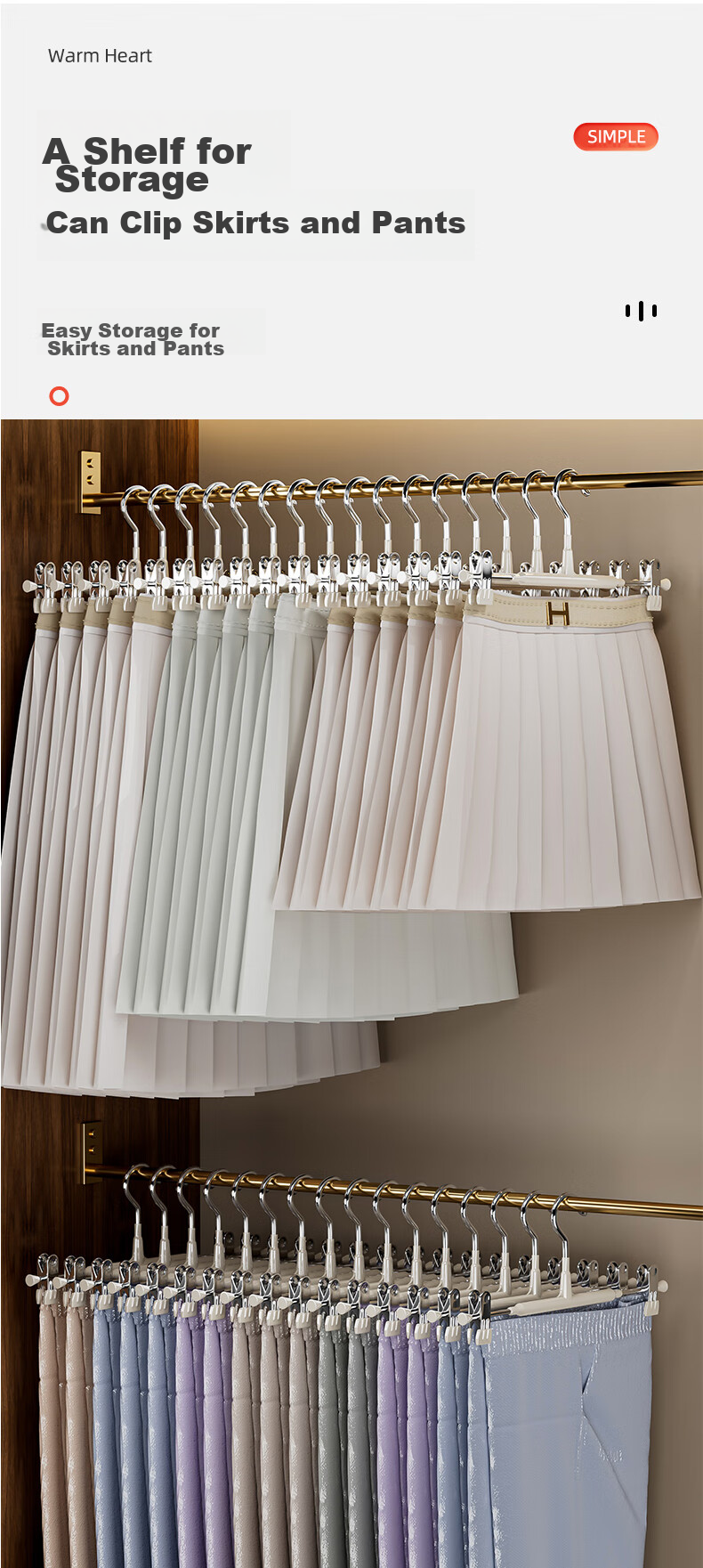 YOUQIN Pants Hanger, Home Use, Seamless, for Pants And Skirts, Storage Organizer, Multifunctional, Non-Slip, Clothes Rack, Drying Pants Clip 5