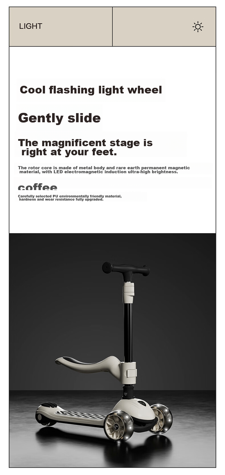 BEIESTATE Supreme Scooter Single Board for Children Aged 1-3 Foldable Skateboard Birthday Gift Mica Gray 13