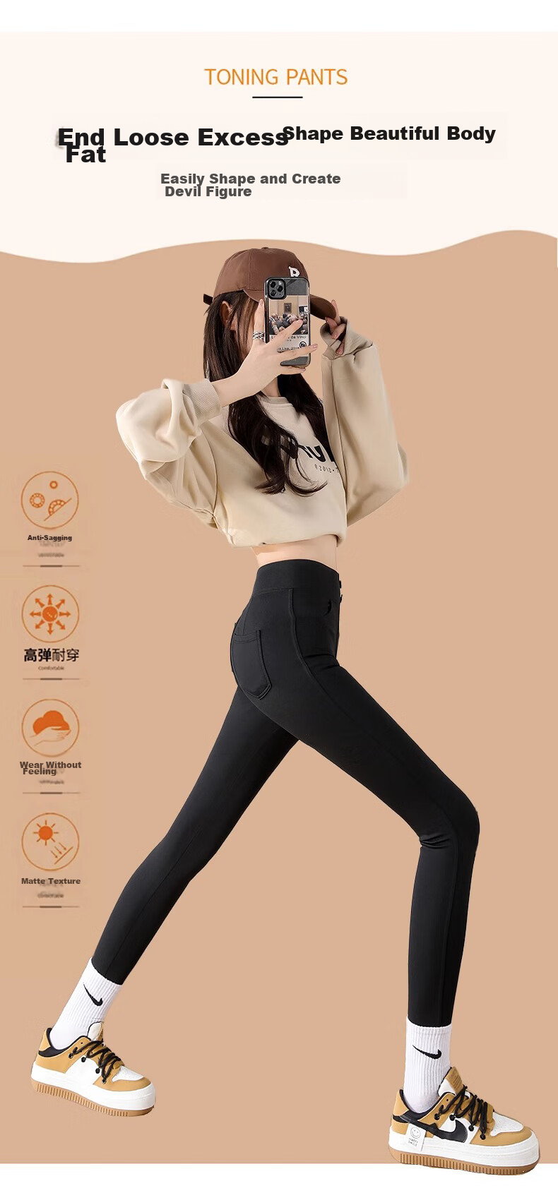 LangSha Leggings for Women, High-Waisted Tummy Control Butt-Lifting Shark Pants, Elastic Slim-Fit Ankle-Length with Three Velcro Straps for Autumn And Winter Outerwear 7