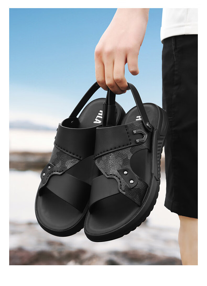 HLA Summer Sandals for Men, Outdoor Breathable Beach Shoes, Men's Slip-On Sandals, T026 Black Size 42 2