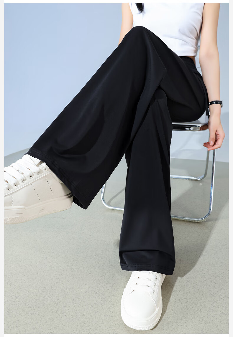 FitonTon Slim Ice Silk Sun Protection Wide-Leg Pants for Women, Summer Cool Thin High-Waist Draping Slimming Straight Casual Pants 16