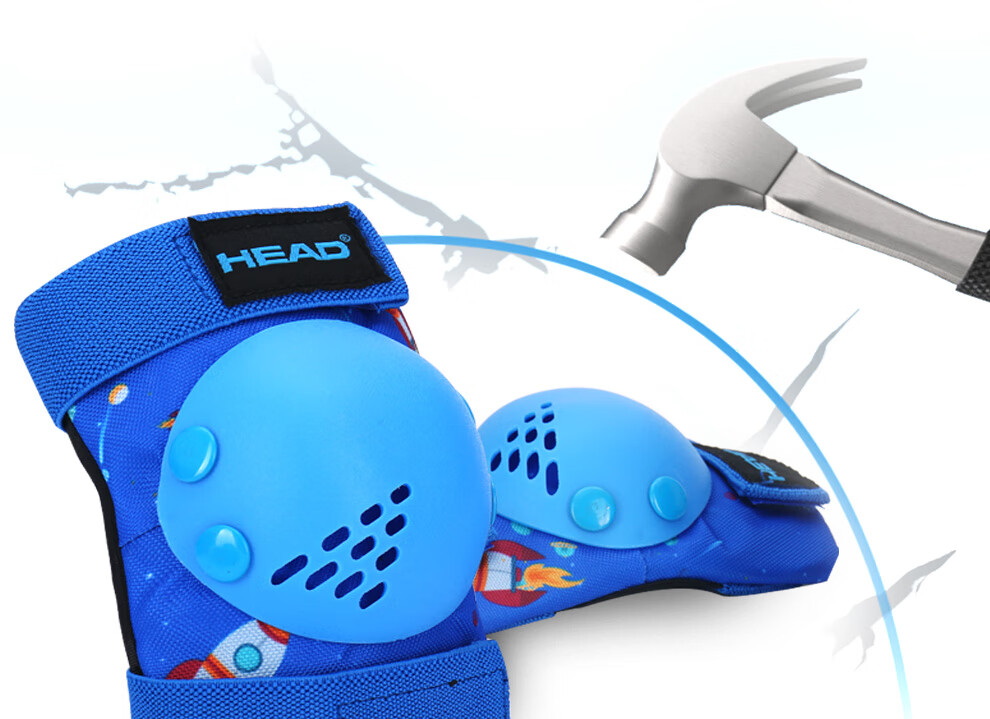 HEAD Children's Roller Skating Protective Gear Set: Skateboard Knee Pads, Elbow Pads, Palm Guards, Bicycle Skateboard Protective Gear 6-Piece Set Blue M/L 9